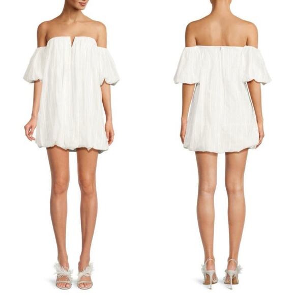 MISA LOS ANGELES Cosima Off Shoulder Mini Dress White Silver Cotton Small NEW - Picture 6 of 15